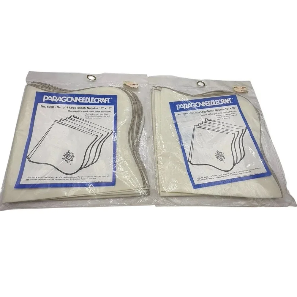 VTG Paragon Needlecraft Cross Loop Stitch Table Napkins 16”x16” 2 Packs Of 4 NOS